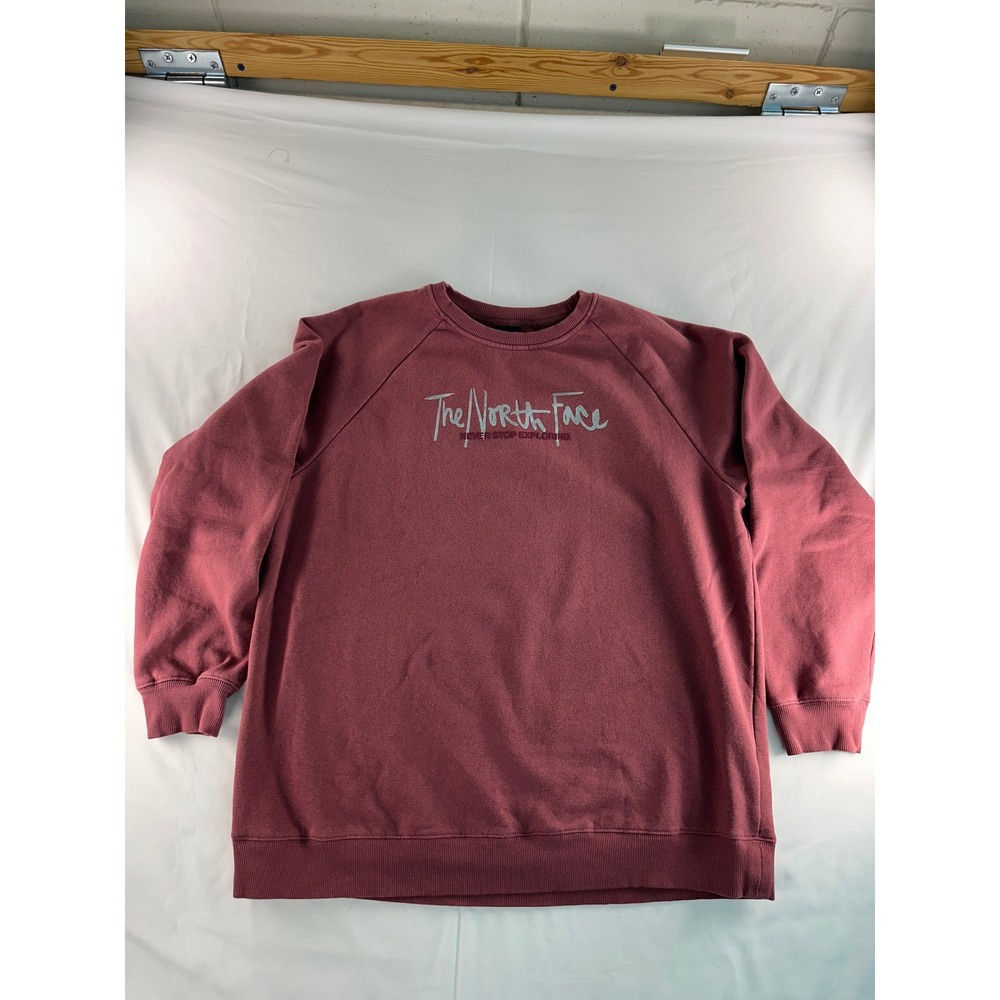 The North Face Womens XL Raglan Sweatshirt Burgundy Script Logo Fleece Pullover